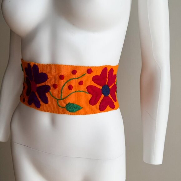 Vintage Mexican Embroidered Floral Belt M/L - Picture 2 of 7